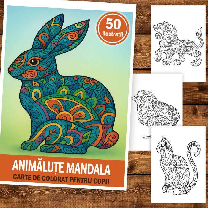 Carte de colorat pentru copii , 50 de ilustratii Animalute Mandala, 106 pagini [2]