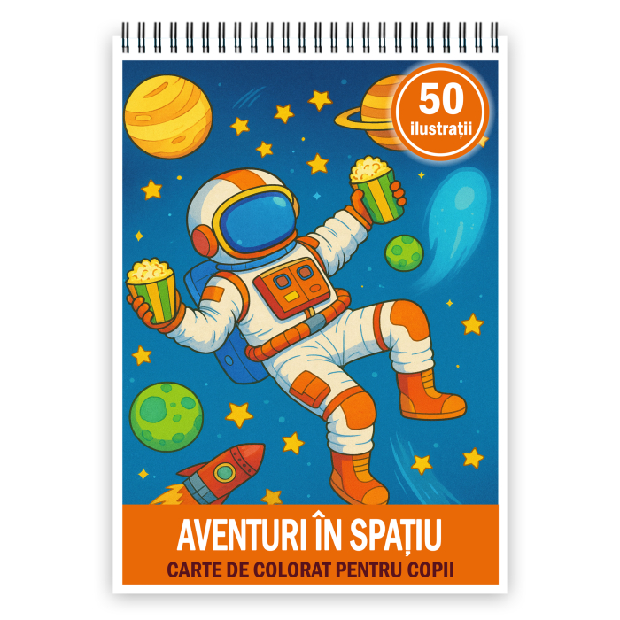 Carte de colorat pentru copii , 50 de ilustratii Aventuri in Spatiu, 106 pagini [1]