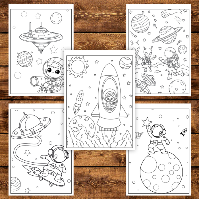 Carte de colorat pentru copii , 50 de ilustratii Aventuri in Spatiu, 106 pagini [4]