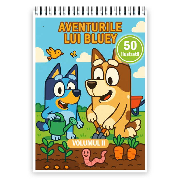 Carte de colorat pentru copii, 50 de ilustratii Aventurile lui Bluey - Volumu, 106 pagini [1]