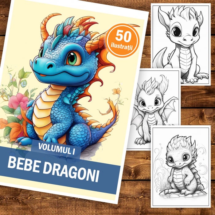Carte de colorat pentru copii, 50 de ilustratii, Bebe dragoni - Volumul I, 106 pagini [2]