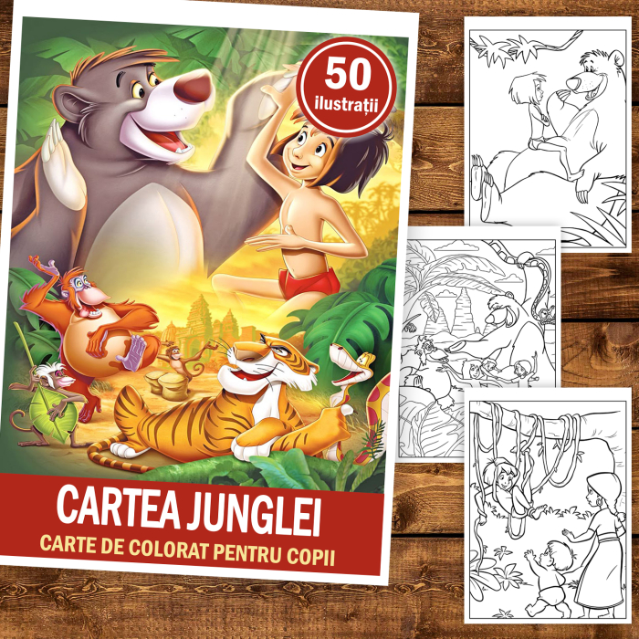 Carte de colorat pentru copii , 50 de ilustratii Cartea Junglei, 106 pagini [2]