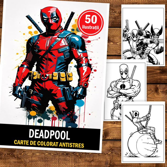 Carte de colorat pentru copii , 50 de ilustratii Deadpool, 106 pagini [2]