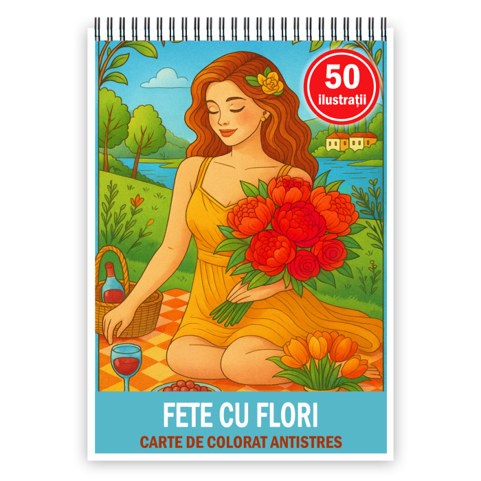 Carte de colorat pentru copii , 50 de ilustratii Fete cu flori, 106 pagini [1]