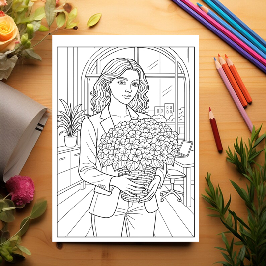 Carte de colorat pentru copii , 50 de ilustratii Fete cu flori, 106 pagini [3]