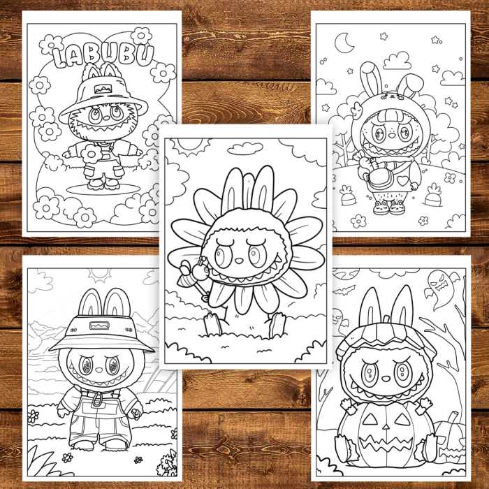 Carte de colorat pentru copii , 50 de ilustratii Labubu - Volumul I, 106 pagini [5]