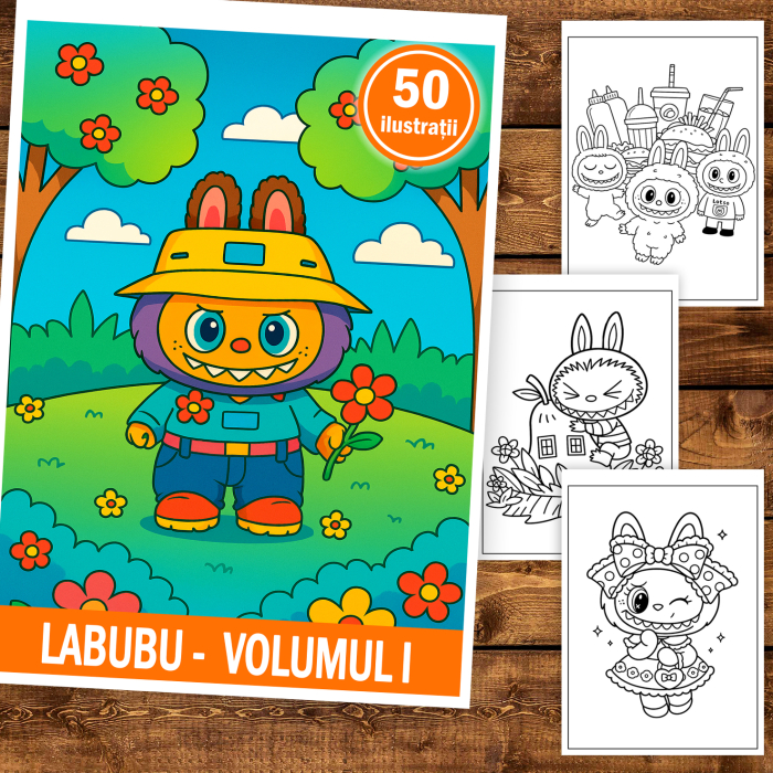 Carte de colorat pentru copii , 50 de ilustratii Labubu - Volumul I, 106 pagini [2]