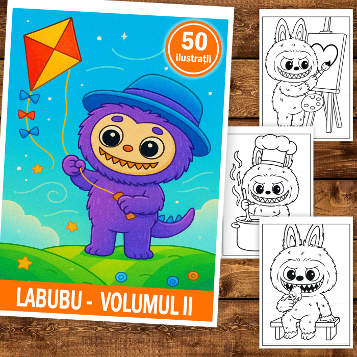 Carte de colorat pentru copii , 50 de ilustratii Labubu - Volumul II, 106 pagini [2]