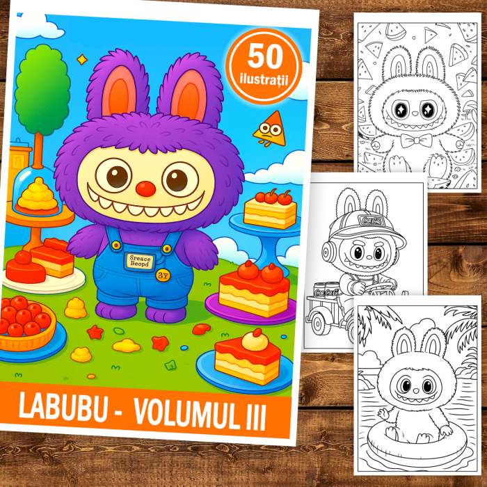 Carte de colorat pentru copii , 50 de ilustratii Labubu - Volumul III, 106 pagini [2]