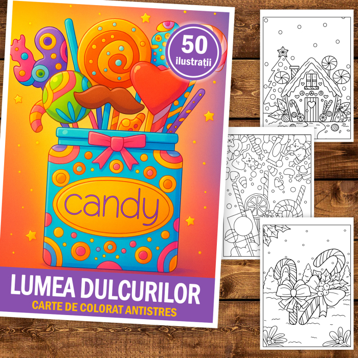 Carte de colorat pentru copii, 50 de ilustratii Lumea Dulcurilor, 106 pagini [2]