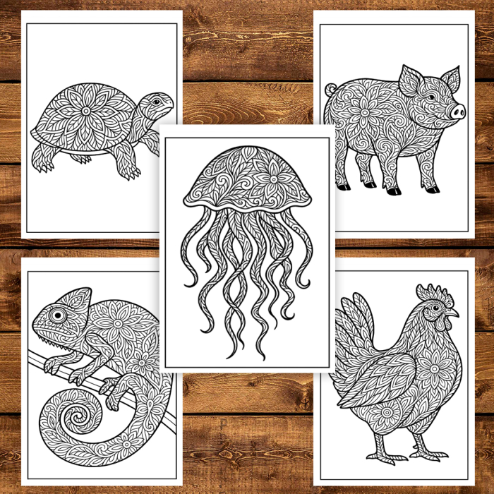 Carte de colorat pentru copii , 50 de ilustratii Mandale cu Animale Salbatice, 106 pagini [4]