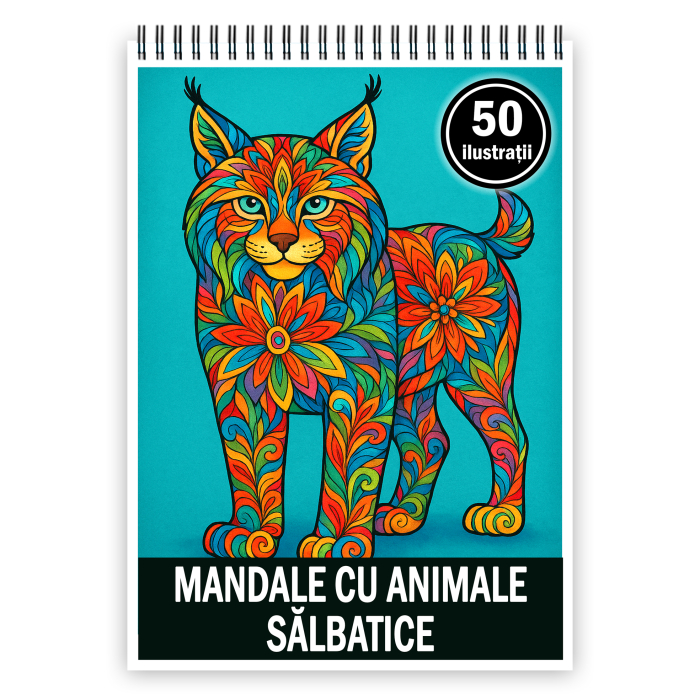 Carte de colorat pentru copii , 50 de ilustratii Mandale cu Animale Salbatice, 106 pagini [1]