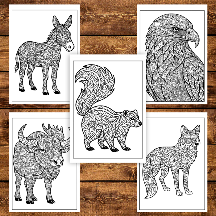 Carte de colorat pentru copii , 50 de ilustratii Mandale cu Animale Salbatice, 106 pagini [5]