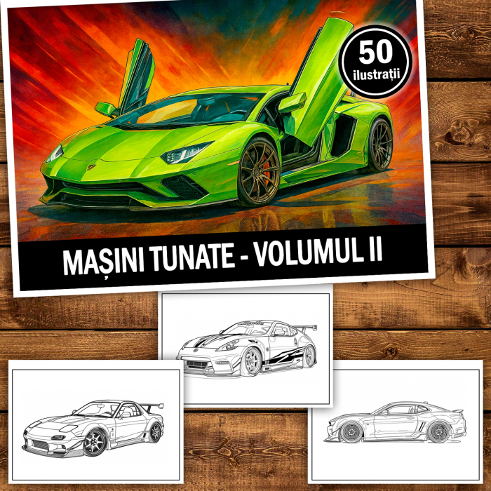 Carte de colorat pentru copii , 50 de ilustratii Masini Tunate - Volumul II, 106 pagini [2]