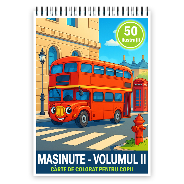 Carte de colorat pentru copii, 50 de ilustratii Masinute - Volumul II, 106 pagini [1]