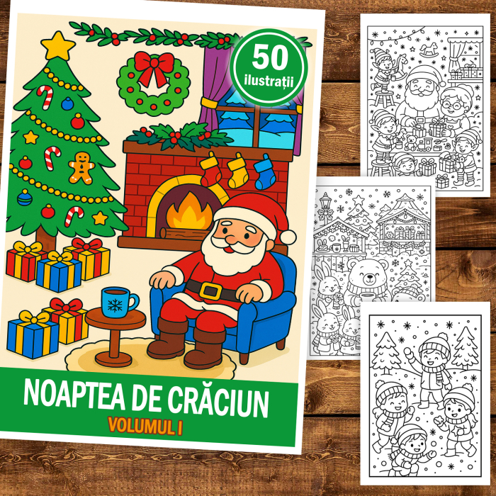 Carte de colorat pentru copii , 50 de ilustratii Noaptea de Craciun - Volumul I, 106 pagini [2]