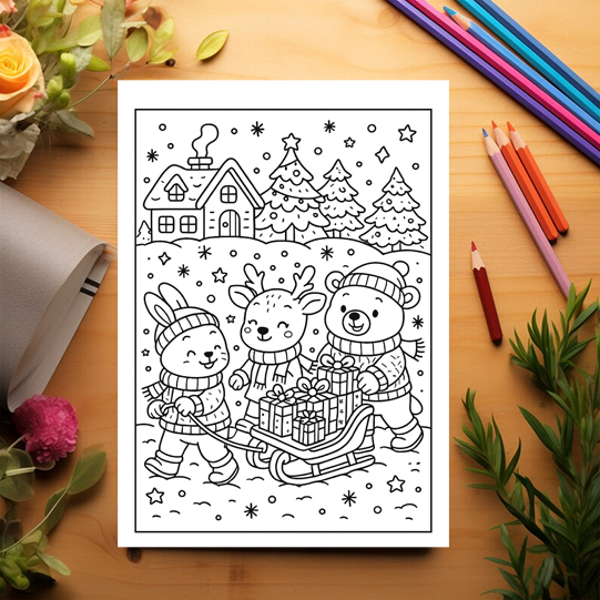 Carte de colorat pentru copii , 50 de ilustratii Noaptea de Craciun - Volumul I, 106 pagini [3]