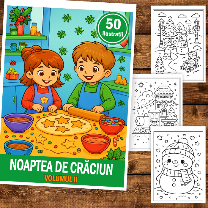 Carte de colorat pentru copii , 50 de ilustratii Noaptea de Craciun - Volumul Ii, 106 pagini [2]