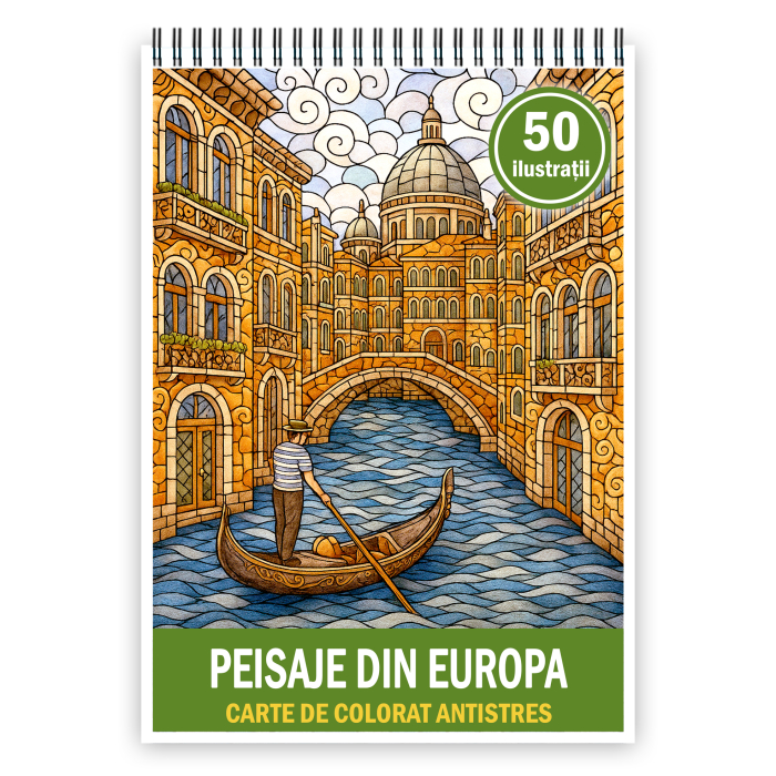 Carte de colorat pentru copii , 50 de ilustratii Peisaje din Europa, 106 pagini [1]