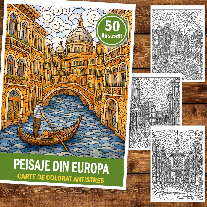 Carte de colorat pentru copii , 50 de ilustratii Peisaje din Europa, 106 pagini [2]