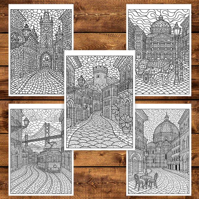 Carte de colorat pentru copii , 50 de ilustratii Peisaje din Europa, 106 pagini [4]