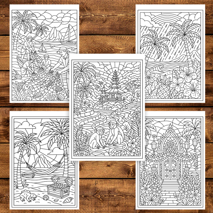 Carte de colorat pentru copii , 50 de ilustratii Peisaje Exotice, 106 pagini [4]