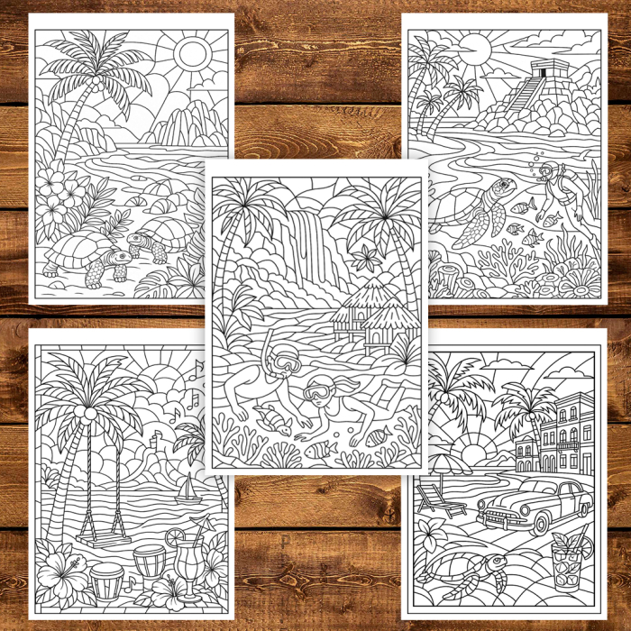 Carte de colorat pentru copii , 50 de ilustratii Peisaje Exotice, 106 pagini [5]