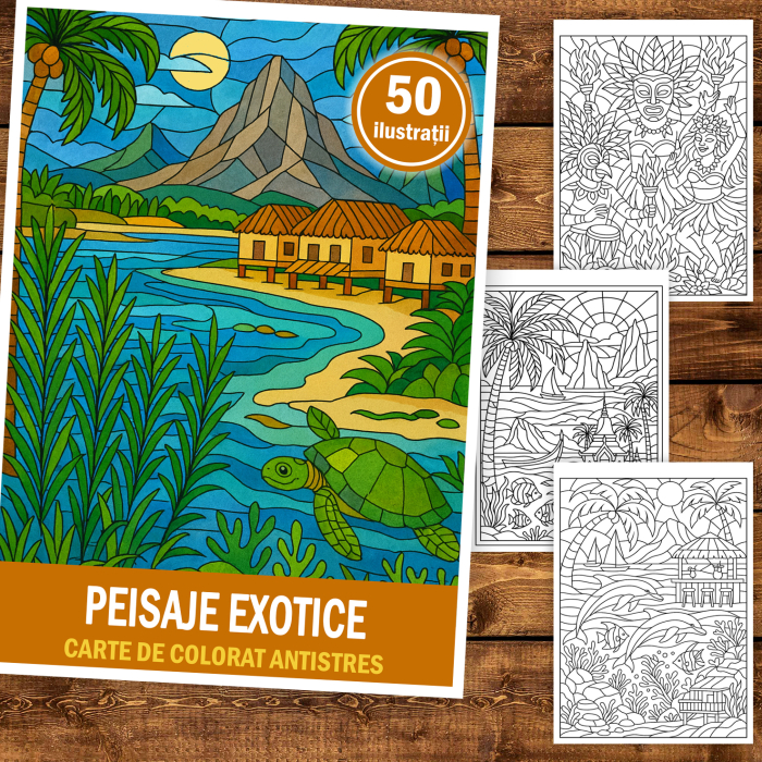 Carte de colorat pentru copii , 50 de ilustratii Peisaje Exotice, 106 pagini [2]