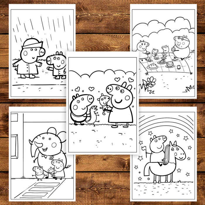 Carte de colorat pentru copii, 50 de ilustratii Peppa Pig - Volumul II, 106 pagini [4]