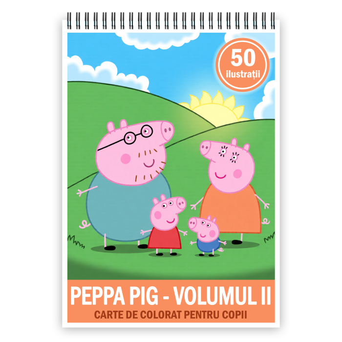 Carte de colorat pentru copii, 50 de ilustratii Peppa Pig - Volumul II, 106 pagini [1]