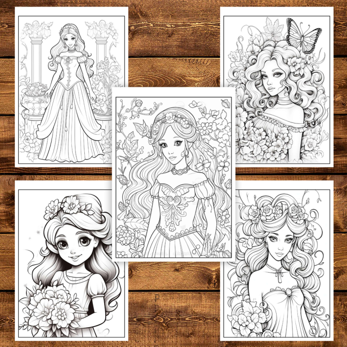 Carte de colorat pentru copii , 50 de ilustratii Portrete cu Printese, 106 pagini [4]