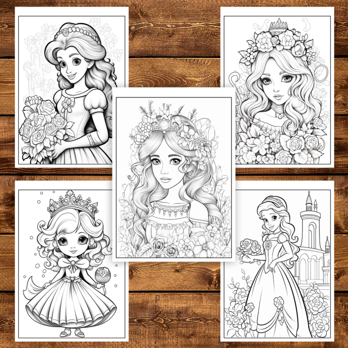 Carte de colorat pentru copii , 50 de ilustratii Portrete cu Printese, 106 pagini [5]