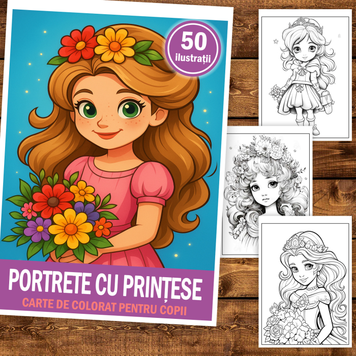 Carte de colorat pentru copii , 50 de ilustratii Portrete cu Printese, 106 pagini [2]