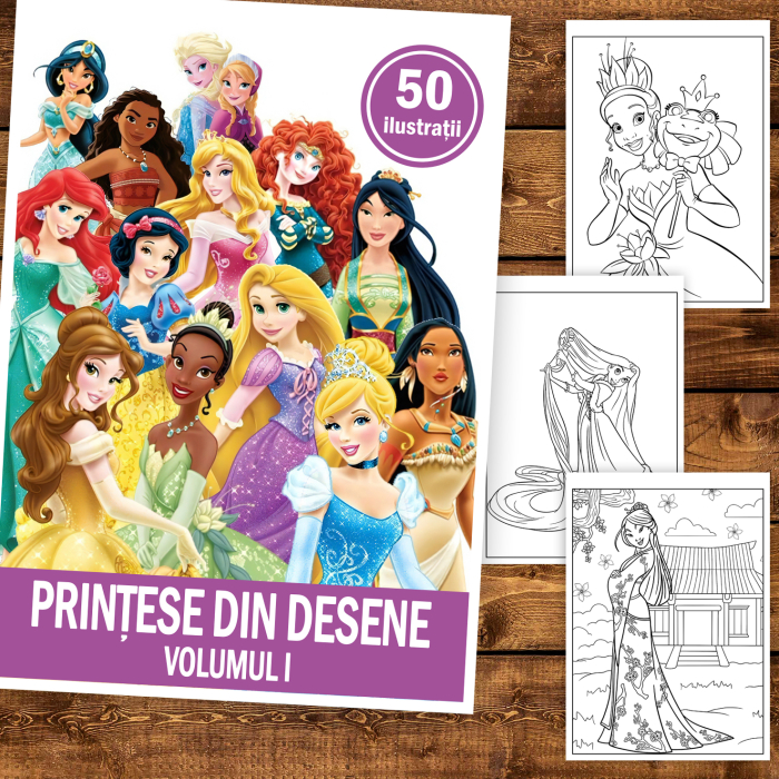 Carte de colorat pentru copii , 50 de ilustratii Printese din Desene - Volumul I, 106 pagini [2]