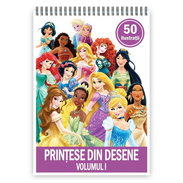 Carte de colorat pentru copii , 50 de ilustratii Printese din Desene - Volumul I, 106 pagini [1]