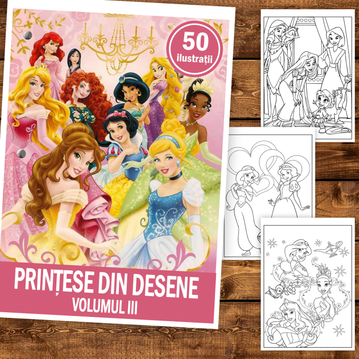 Carte de colorat pentru copii , 50 de ilustratii Printese din Desene - Volumul III, 106 pagini [2]