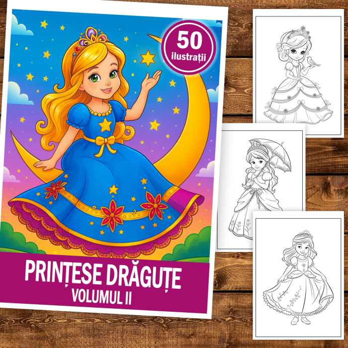 Carte de colorat pentru copii , 50 de ilustratii Printese Dragute - Volumul II, 106 pagini [2]