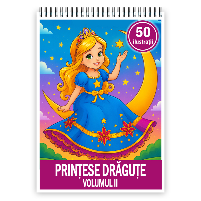 Carte de colorat pentru copii , 50 de ilustratii Printese Dragute - Volumul II, 106 pagini [1]