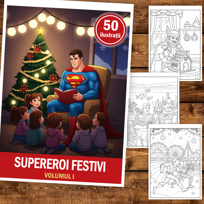 Carte de colorat pentru copii, 50 de ilustratii Supereroi Festivi - Volumul I, 106 pagini [2]