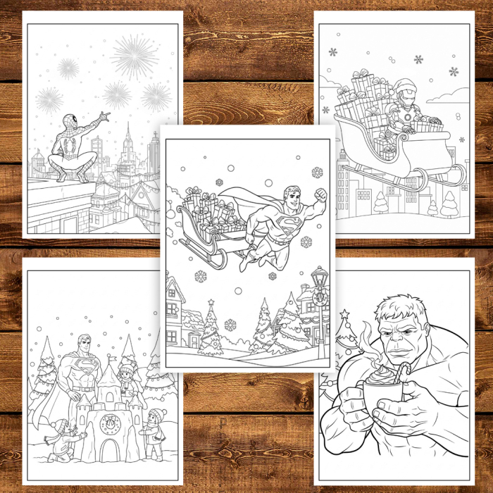 Carte de colorat pentru copii, 50 de ilustratii Supereroi Festivi - Volumul II, 106 pagini [4]