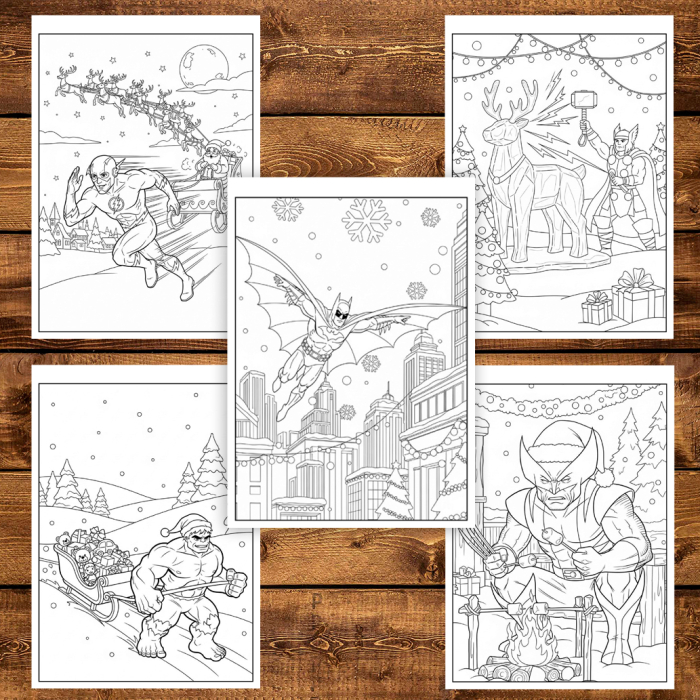 Carte de colorat pentru copii, 50 de ilustratii Supereroi Festivi - Volumul II, 106 pagini [5]