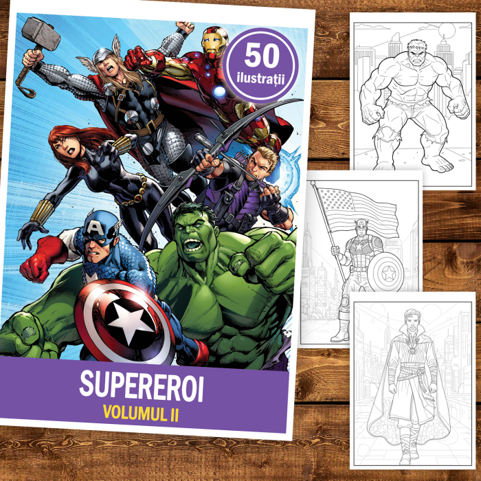 Carte de colorat pentru copii , 50 de ilustratii Supereroi - Volumul II, 106 pagini [2]