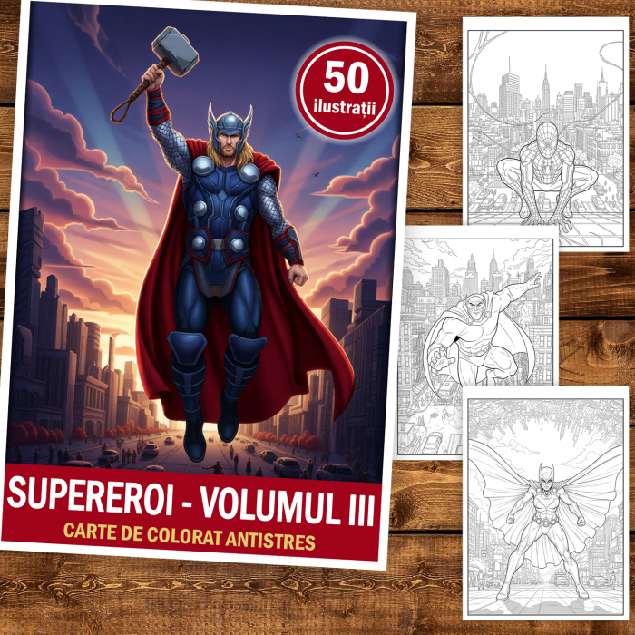 Carte de colorat pentru copii, 50 de ilustratii Supereroi - Volumul III, 106 pagini [2]