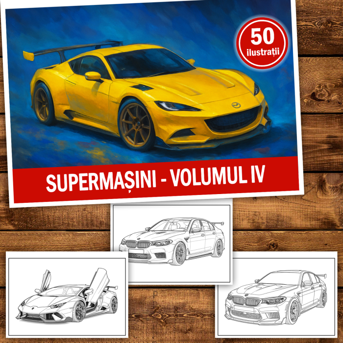 Carte de colorat pentru copii , 50 de ilustratii Supermasini - Volumul IV, 106 pagini [2]