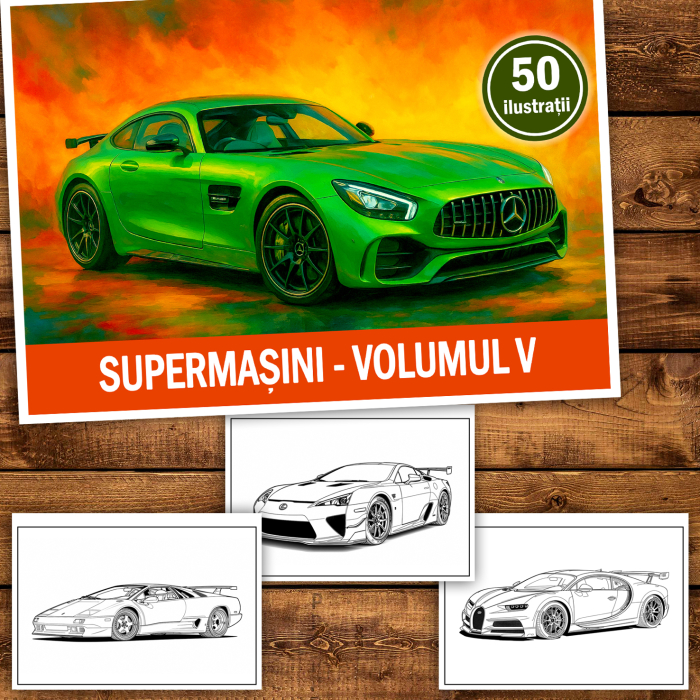 Carte de colorat pentru copii , 50 de ilustratii Supermasini - Volumul V, 106 pagini [2]