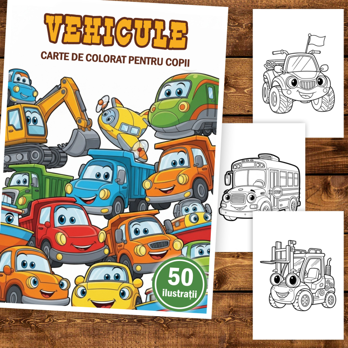 Carte de colorat pentru copii , 50 de ilustratii Vehicule, 106 pagini [2]