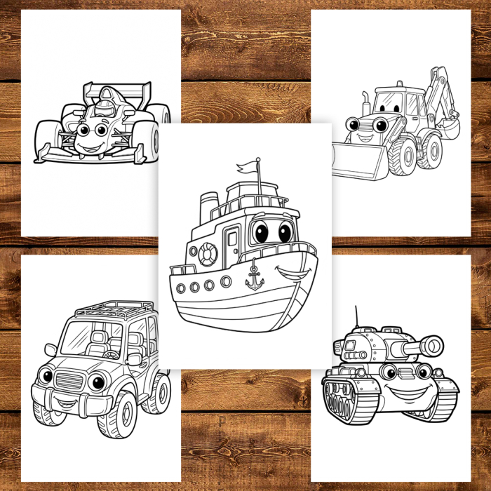 Carte de colorat pentru copii , 50 de ilustratii Vehicule, 106 pagini [5]