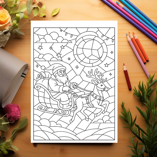 Carte de colorat pentru copii , 50 de ilustratii Vitralii de Craciun, 106 pagini [3]