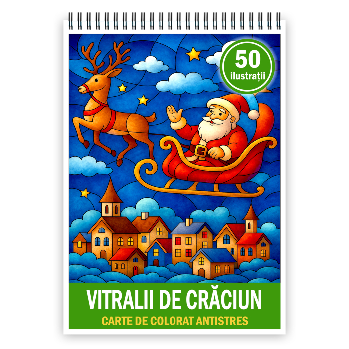 Carte de colorat pentru copii , 50 de ilustratii Vitralii de Craciun, 106 pagini [1]