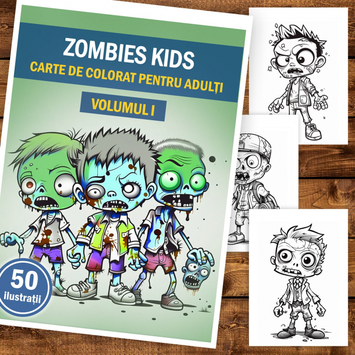 Carte de colorat pentru copii, 50 de ilustratii, Zombie kids - Volumul I, 106 pagini [2]